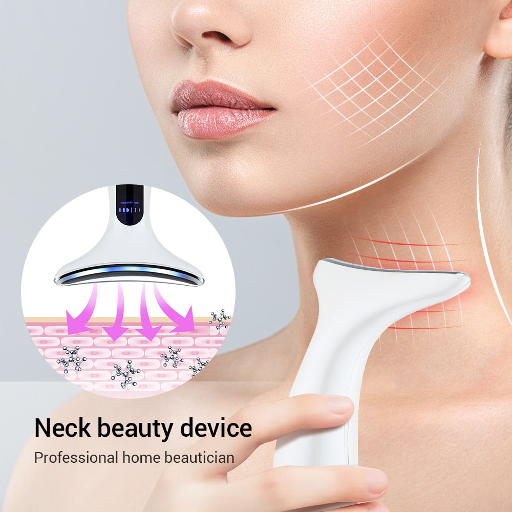 EMS Neck Face Beauty Device 3 Colors LED Photon Skin Tighten 4 Modes