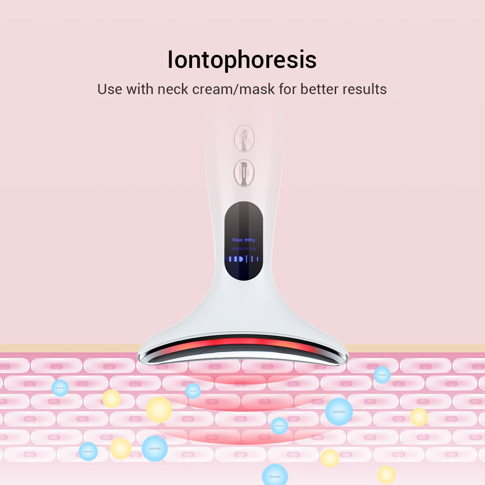 EMS Neck Face Beauty Device 3 Colors LED Photon Skin Tighten 4 Modes